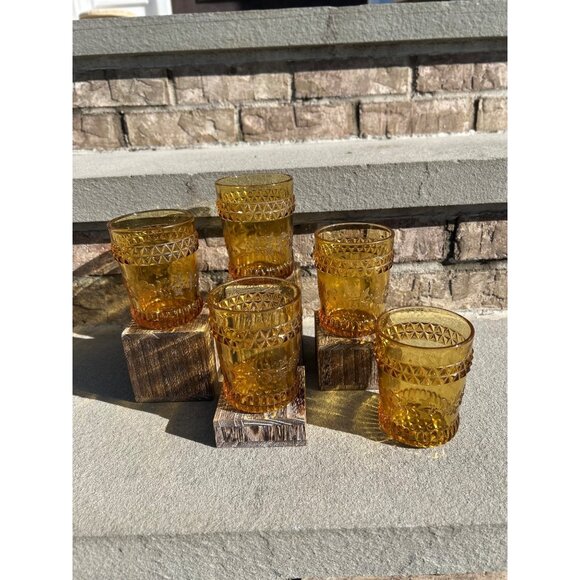 Vintage Early American Brown Wildflower Lowball Scotch Glasses. - Picture 1 of 11